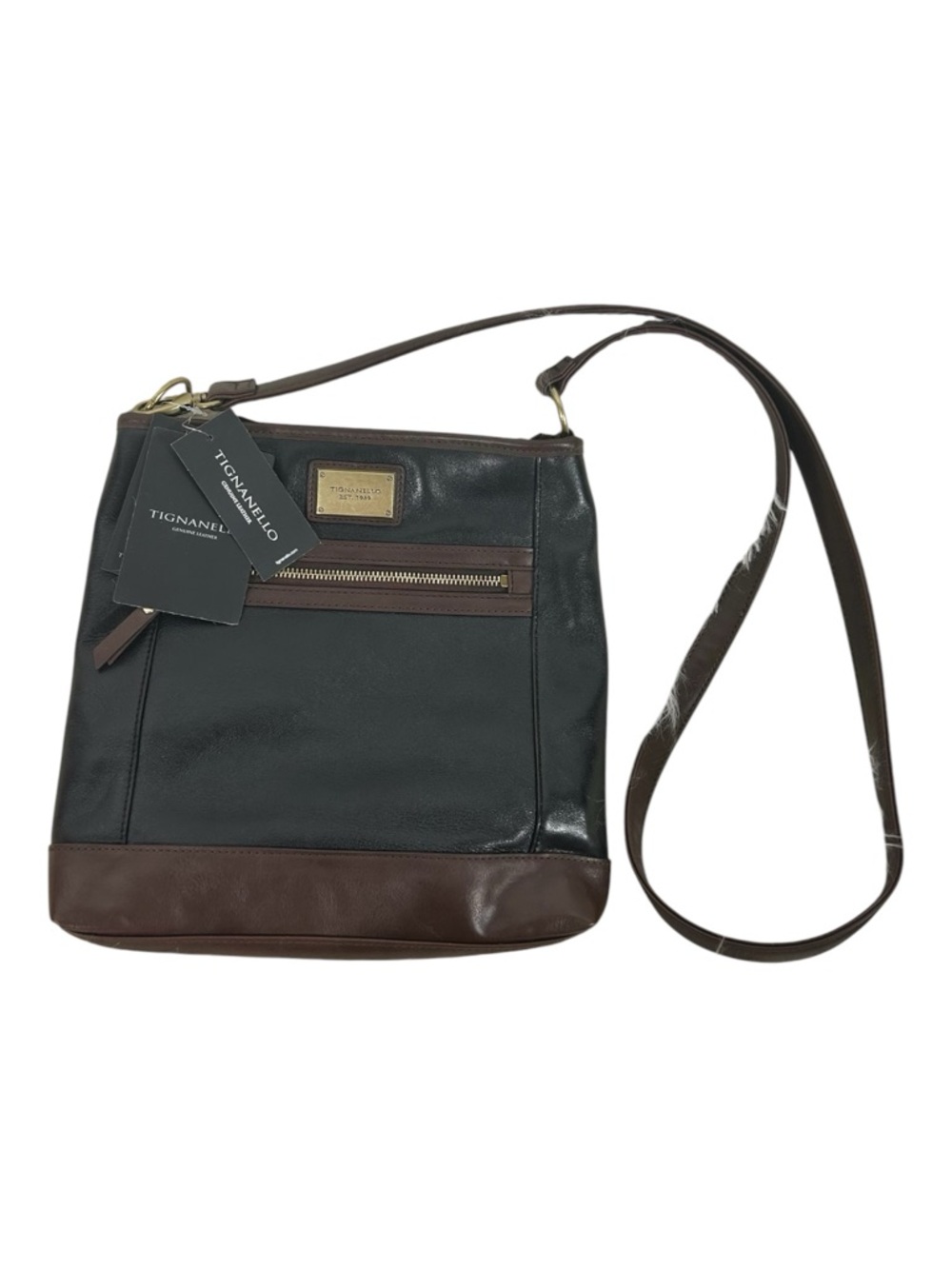 Tignanello Brown Black Leather Crossbody‎ Bag NWT NEW RFID Protection
